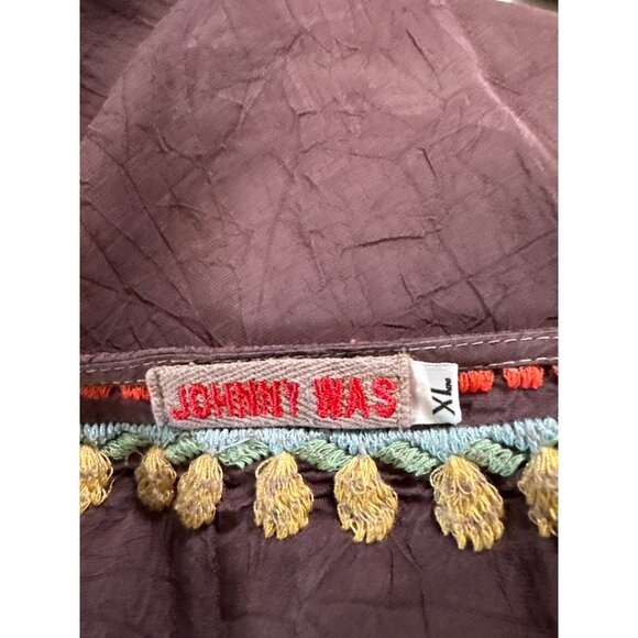 Johnny Was Size XL RUNS LARGE Womens Embroidered Pattern Semi-sheer Top Peacock - Picture 5 of 7